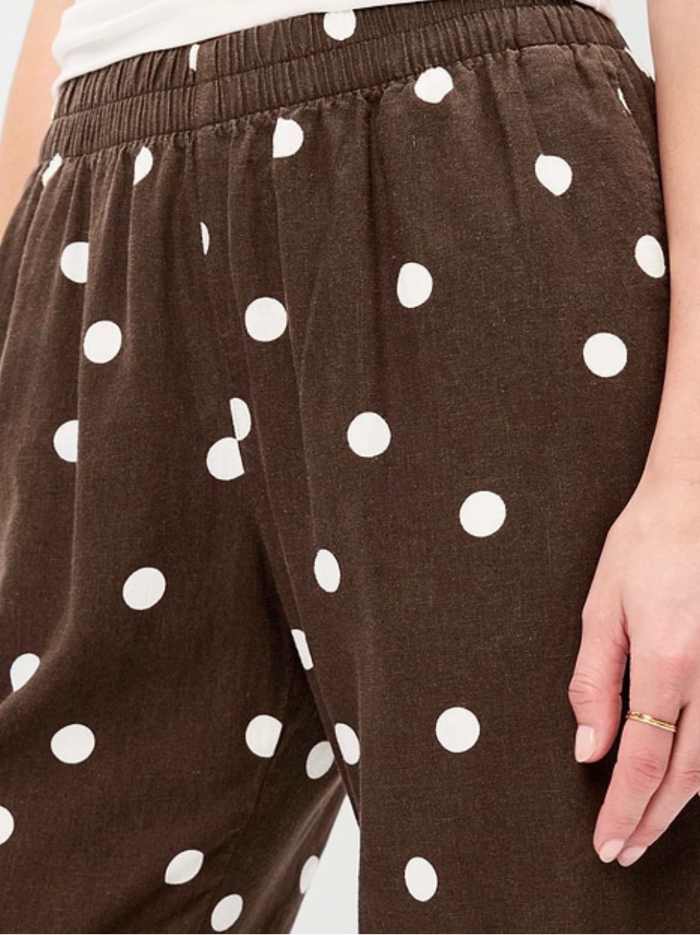 Women’s Brown Polka Dot Casual Cropped Pants - White Dot Print OLD NAVY SIZE L - Picture 3 of 12